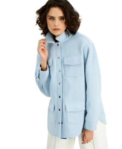 Shop Alfani Button-down Fleece Jacket, Created For Macy's In Faded Blue