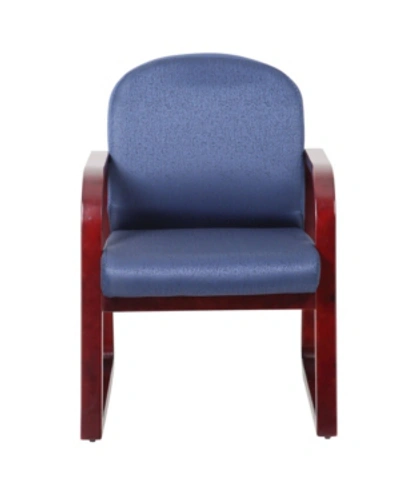 Shop Boss Office Products Mahogany Wood Mid-back Guest Chair W/ Sled Base In Blue