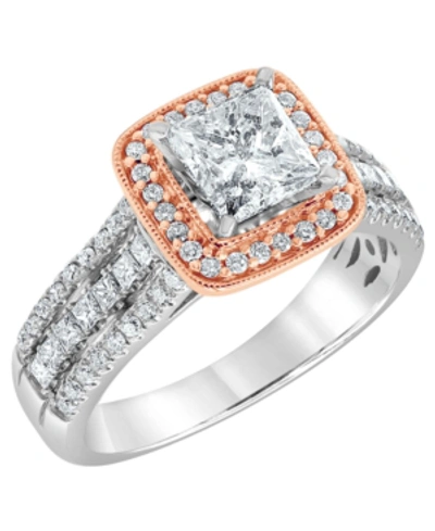 Shop Macy's Diamond Engagement Ring (1 5/7 Ct. T.w.) In 14k White And Rose Gold In Two Tone