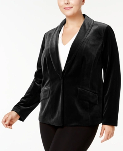Shop Inc International Concepts Plus Size Velvet Blazer, Created For Macy's In Deep Black