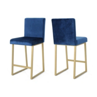 Shop Noble House Toucanet Modern Velvet Barstools (set Of 2) In Navy