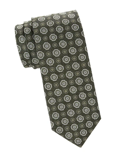 Shop Isaia Men's Medallion Wool & Silk Blend Tie In Green