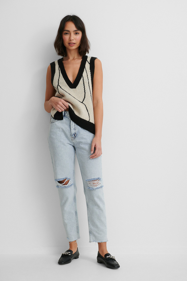Na Kd Reborn Organic High Waist Ripped Knee Slim Jeans Blue In Light Blue Modesens