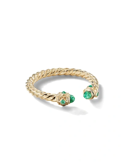 Shop David Yurman Renaissance Open Ring In 18k Gold With Emeralds