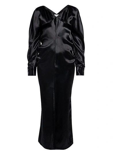 Shop Bottega Veneta Women's Washed Satin Gathered Slip Dress In Black
