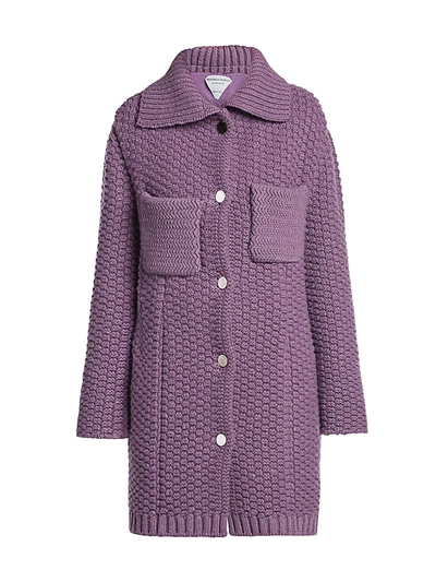Shop Bottega Veneta Textured Wool-blend Knit Long Coat In Lavender