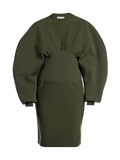 Shop Bottega Veneta Puff Sleeve Compact Stretch Wool Dress In Crocodile