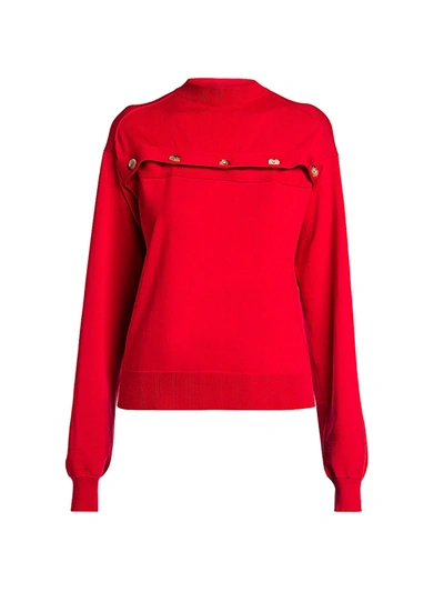 Shop Bottega Veneta Merino Open Button Knit Pullover In Nail