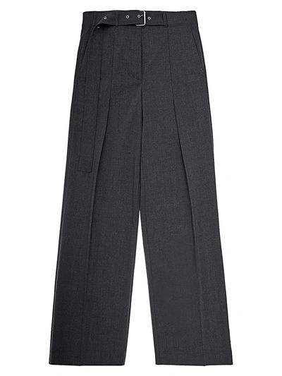 Shop Helmut Lang Women's Folded Chunky Buckle Wool-blend Pants In Light Grey Melange
