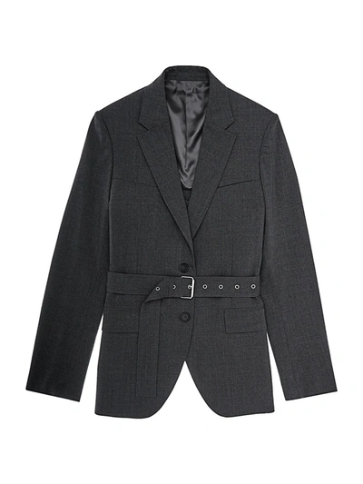 Shop Helmut Lang Back Open Belted Wool-blend Blazer In Light Grey Melange