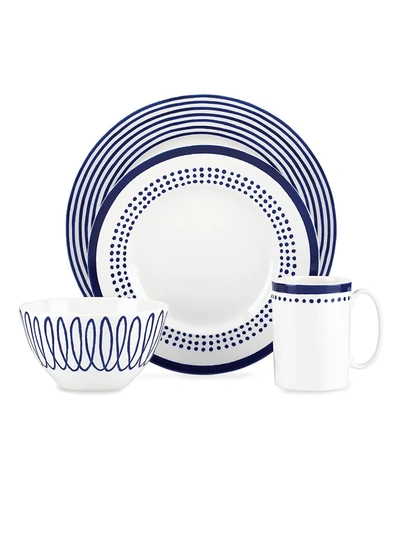 Shop Kate Spade 4-piece Charlotte Street North Place Setting Set In White Navy