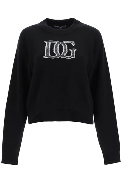 Shop Dolce & Gabbana Sweater Lurex Logo Embroidery In Black,metallic