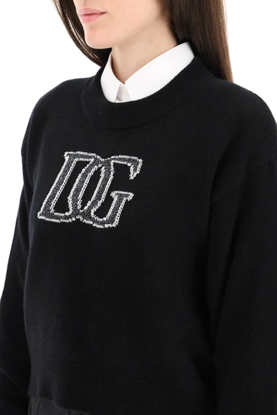 Shop Dolce & Gabbana Sweater Lurex Logo Embroidery In Black,metallic