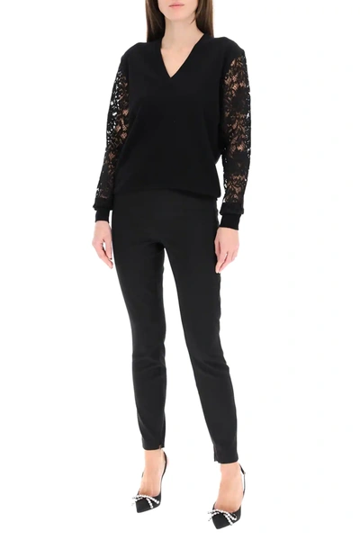 Shop Dolce & Gabbana Sweater With Lace Sleeves In Black