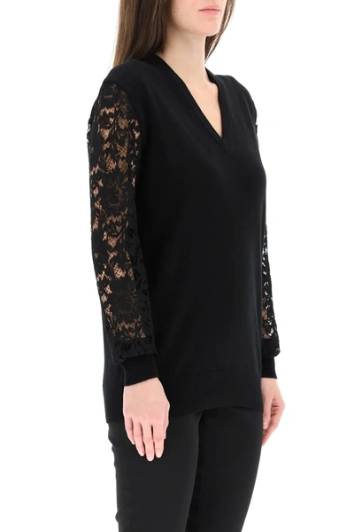 Shop Dolce & Gabbana Sweater With Lace Sleeves In Black