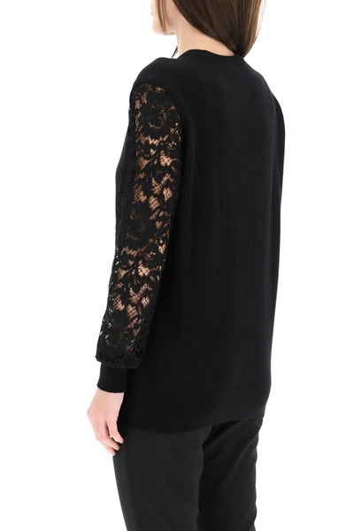 Shop Dolce & Gabbana Sweater With Lace Sleeves In Black