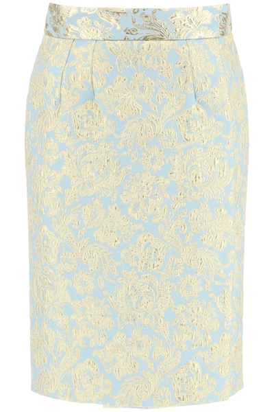 Shop Dolce & Gabbana Midi Skirt Jacquard Lame' In Light Blue,gold