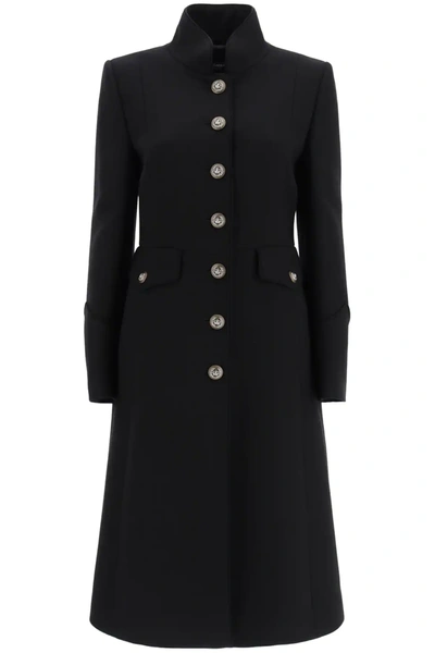 Shop Dolce & Gabbana Wool Coat With Heraldic Buttons In Black