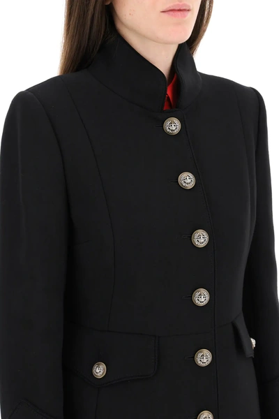 Shop Dolce & Gabbana Wool Coat With Heraldic Buttons In Black