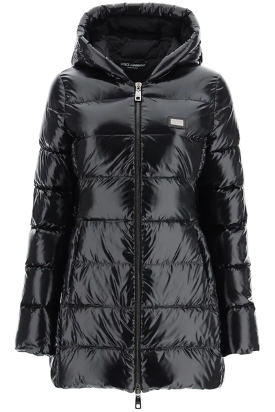 Shop Dolce & Gabbana Midi Down Jacket In Black