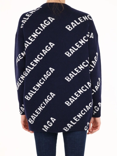 Shop Balenciaga Logo Sweater Blue