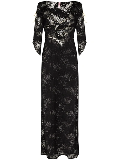 Shop Agent Provocateur Sheer Leaf Pattern Midi Dress In Black