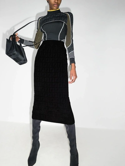 Shop Fendi Jacquard Ff-logo Midi Skirt In Black