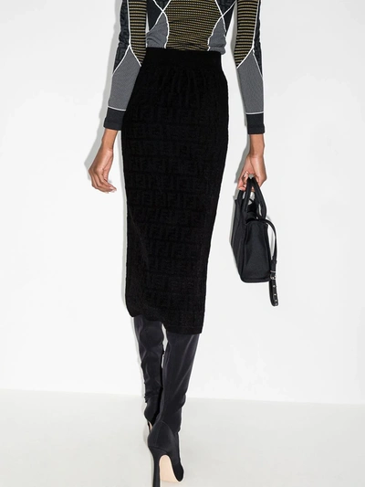 Shop Fendi Jacquard Ff-logo Midi Skirt In Black