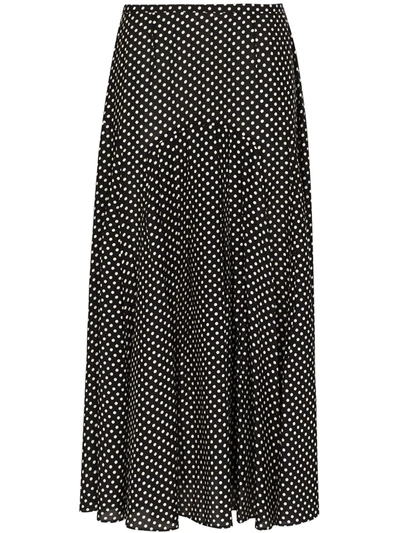 Shop Rixo London Polka Dot Print Midi Skirt In Black