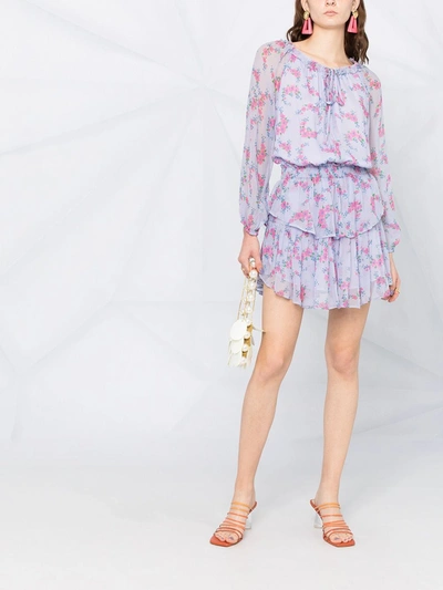 Shop Loveshackfancy Tiered Floral-print Dress In Purple