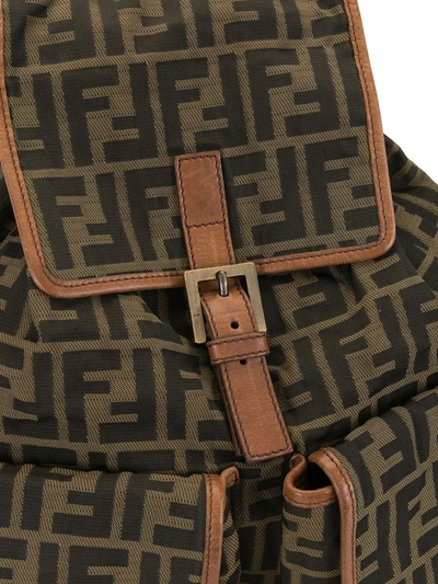 Pre-owned Fendi Zucca Flap Backpack In Brown