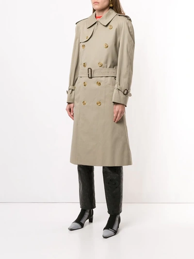 Pre-owned Burberry Knee-length Trench Coat In Green
