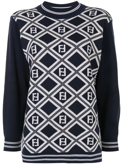 Pre-owned Fendi Zucca Argyle Knitted Jumper In Black