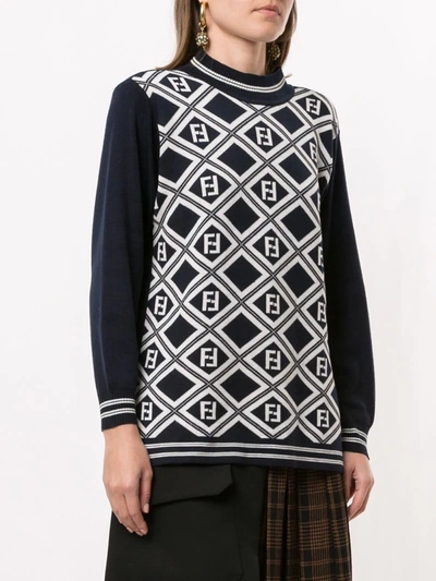 Pre-owned Fendi Zucca Argyle Knitted Jumper In Black