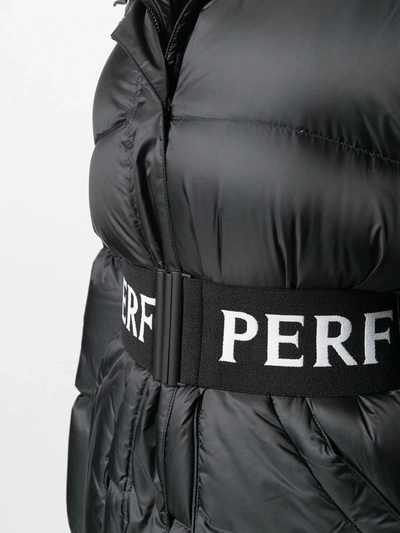 Shop Perfect Moment Intarsia Knit-logo Belted Puffer Jacket In Black