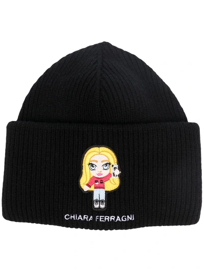 Shop Chiara Ferragni Cf Mascotte Logo Beanie In Black