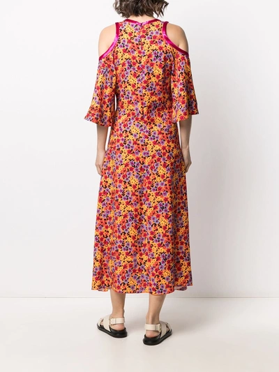 Shop Marni Floral-print Cold-shoulder Dress In Orange