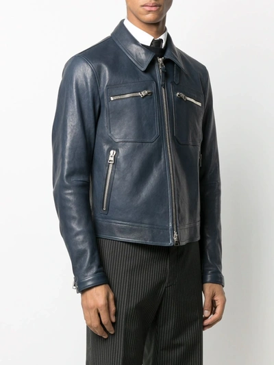 Shop Tom Ford Zip-pocket Leather Jacket In Blue