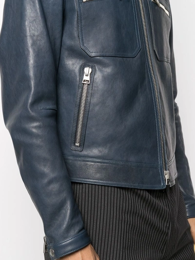 Shop Tom Ford Zip-pocket Leather Jacket In Blue