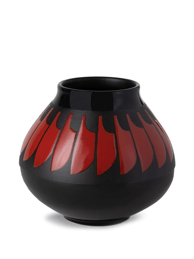 Shop Nuove Forme Feathers Pattern Two-tone Vase In Black