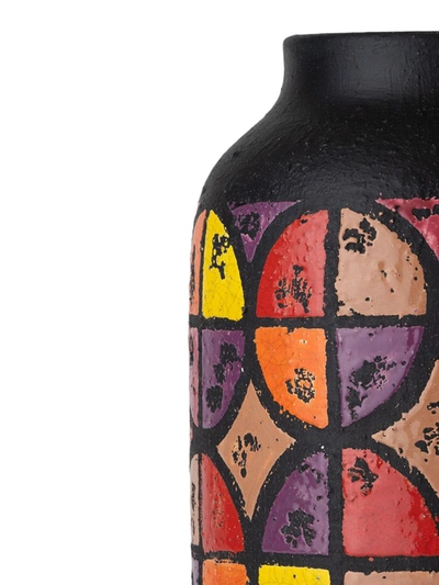 Nuove Forme Optical Geometric-pattern Ceramic Vase In Brown