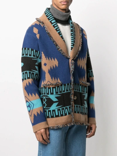 Shop Alanui Regenerated Icon Jacquard Cardigan In Blue