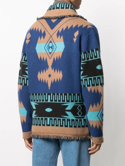 Shop Alanui Regenerated Icon Jacquard Cardigan In Blue