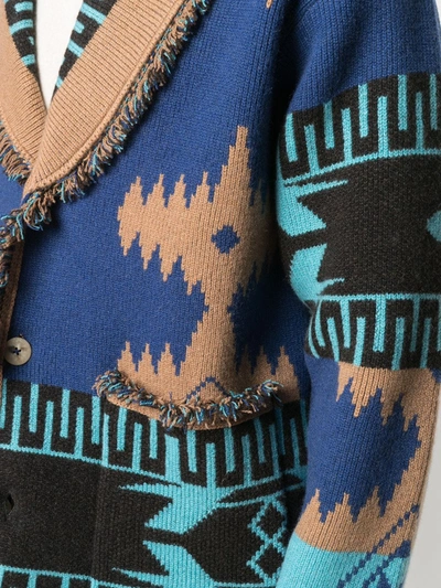 Shop Alanui Regenerated Icon Jacquard Cardigan In Blue