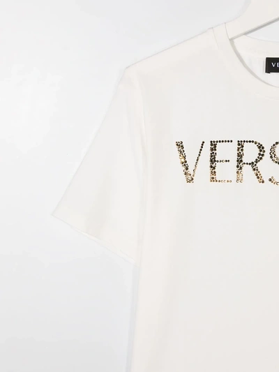 Shop Young Versace Teen Stretch-cotton Logo Embellished T-shirt In White