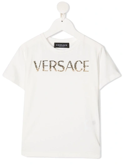 Shop Young Versace Stretch-cotton Logo Embellished T-shirt In White