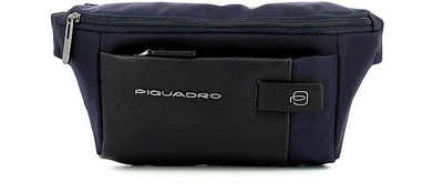 Shop Piquadro Designer Men's Bags Blue Nylon And Leather Men's Belt Bag In Bleu