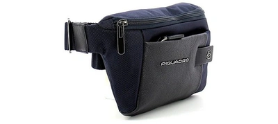 Shop Piquadro Designer Men's Bags Blue Nylon And Leather Men's Belt Bag In Bleu