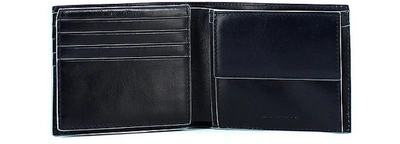 Shop Piquadro Designer Men's Bags Blue Leather Wallet W/removable Id Window And Coin Pocket In Bleu