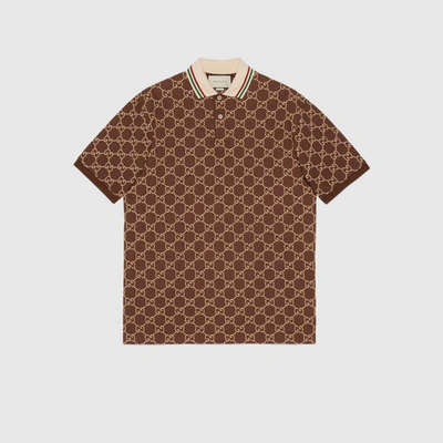 Shop Gucci Gg Stretch Cotton Polo In 棕色和驼色